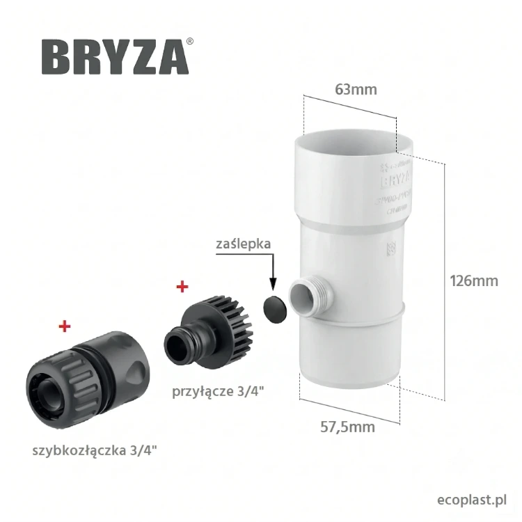 bryza-pvc-bialy-odzyskiwacz-wody-deszczowej-63mm-koncowki-zawartosc zestawu