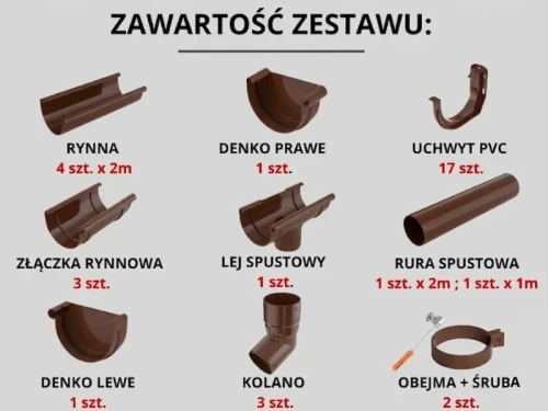bryza-pvc-brazowy-zestaw-rynnowy-125-90mm-na-8mb-4szt-x-2m-zawartosc