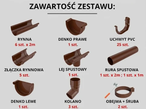 bryza-pvc-brazowy-zestaw-rynnowy-125-90mm-na-12mb-6szt-x-2m-zawartosc
