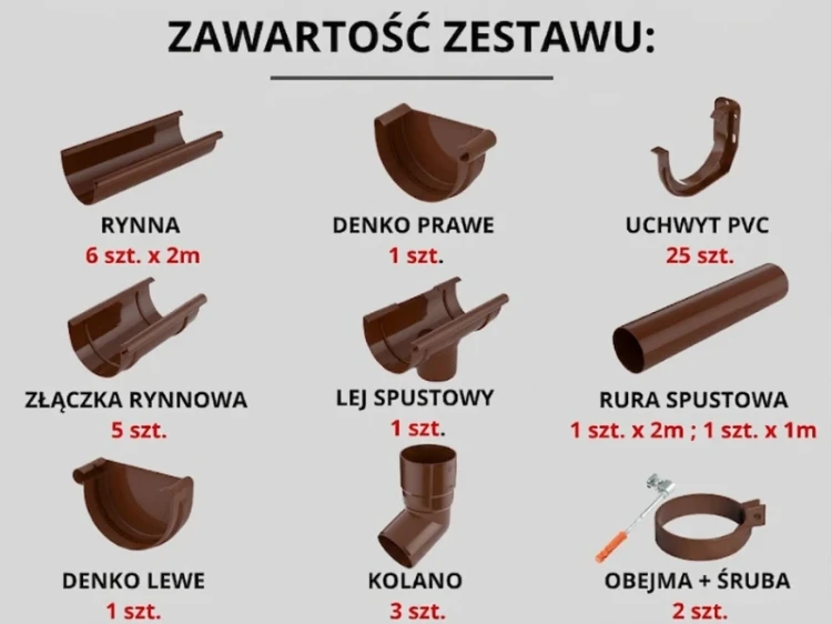 bryza-pvc-brazowy-zestaw-rynnowy-125-90mm-na-12mb-6szt-x-2m-zawartosc