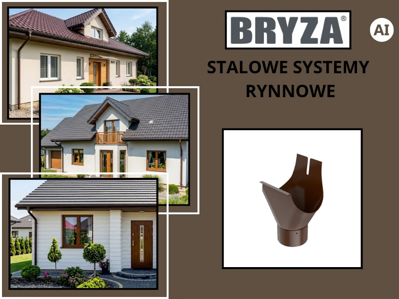 Wizualizacje systemu Staalowego Bryza i zdjęcie produktowe leja 125 na rurę 100mm