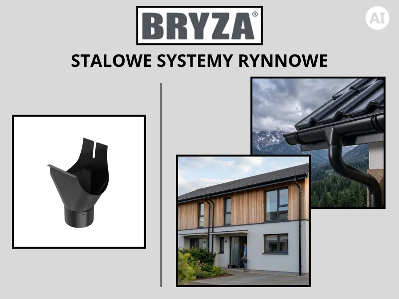 Bryza Stal lej spustowy 125/100mm z wizualizacją systemu na domach