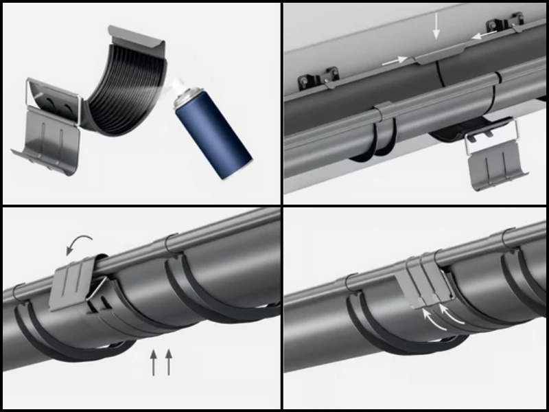 Montaż złączki rynnowej Bryza w systemie stalowym