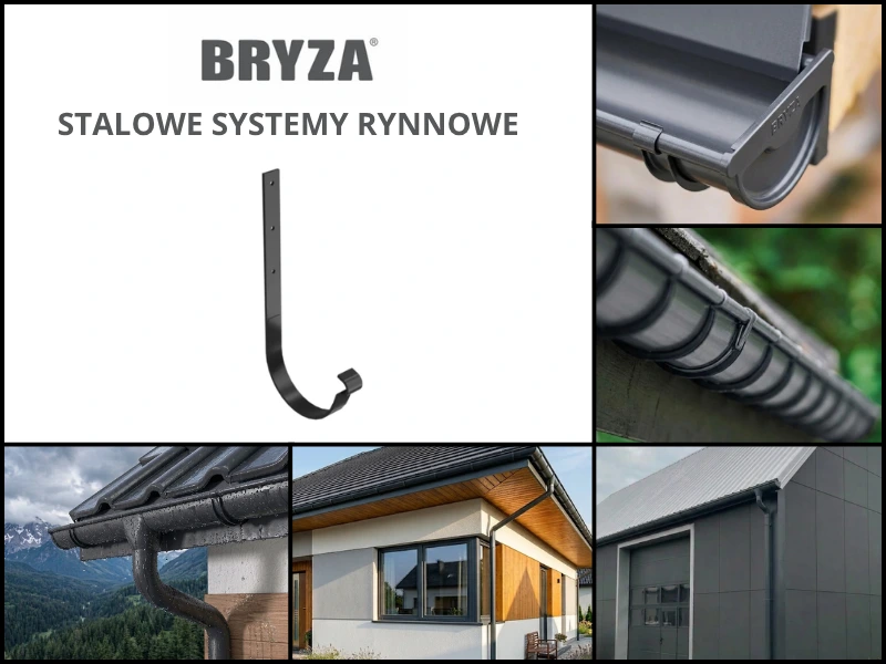 Uchwyt prosty w kolorze grafitowym z wizualizacjami rynien w kolorze grafitu