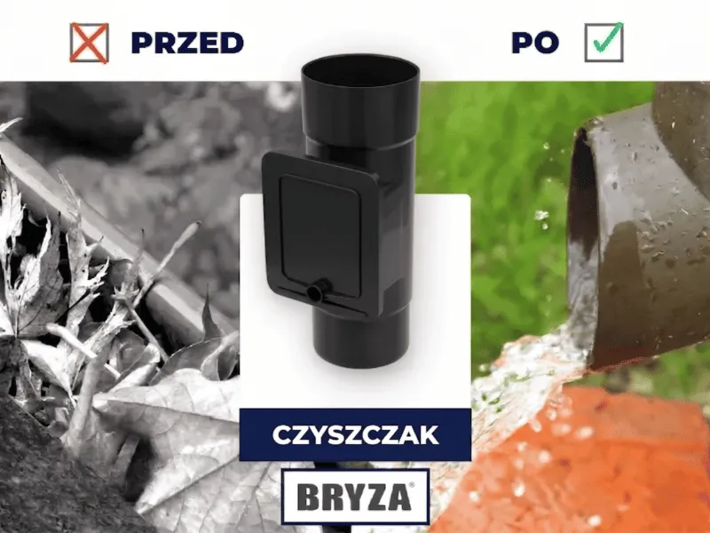 bryza systemy rynnowe pvc czyszczak czarny przed i po 