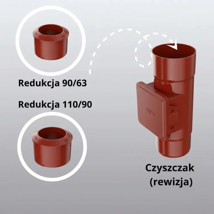 bryza systemy rynnowe pvc czyszczak i redukcje czerwone