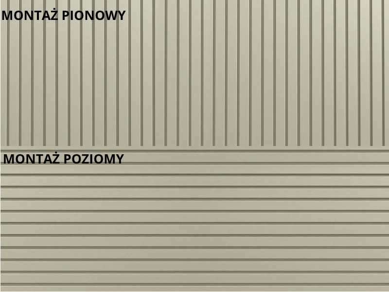 Panele Vilo Fronto w kolorze oliwkowym jasnym ułożone wpionie i poziomie