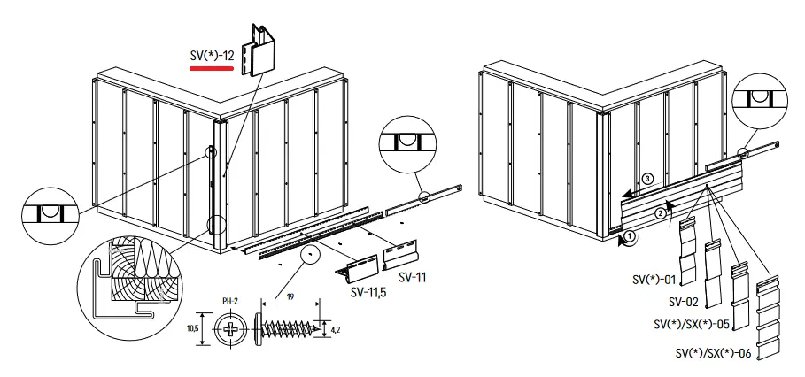 VOX / Vilo orzech - Narożnik SVP-12,5 zewnętrzny mini / 3,05m zastosowanie listwy narożnej mini w montażu paneli w układzie poziomym