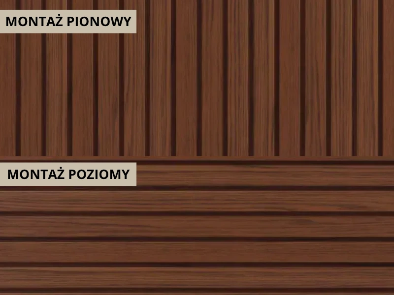Pionowe i poziome ułożenie paneli Fronto Max-3 w kolorze orzecha