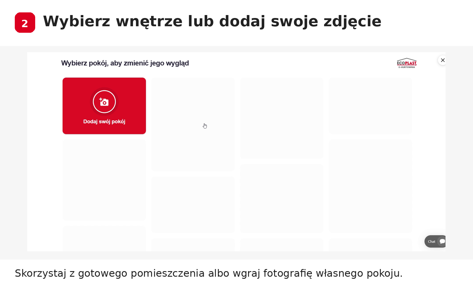 Wybór przykładowego wnętrza lub własnego zdjęcia w Wizart.ai